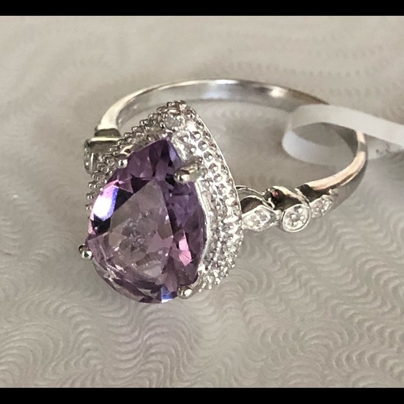 Genuine 3.45 Carat Amethyst & Diamond 925 Silver Ring Size 7.25 - Picture 2 of 7